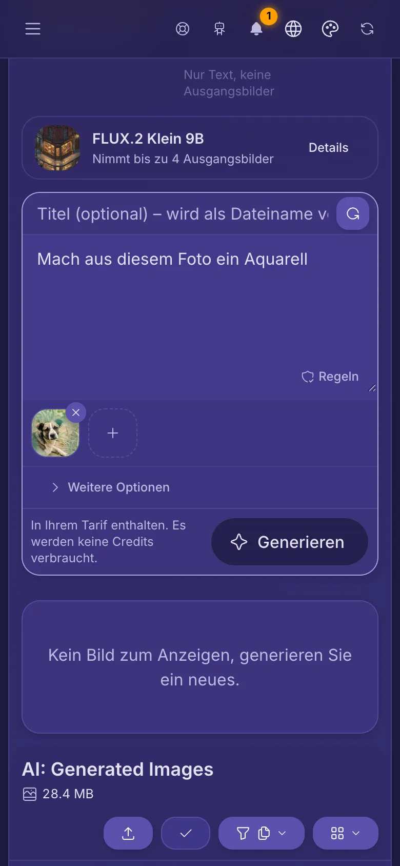 AI Studio mit dem Bild aus der Mediathek, das schon unter dem Prompt angehängt ist.