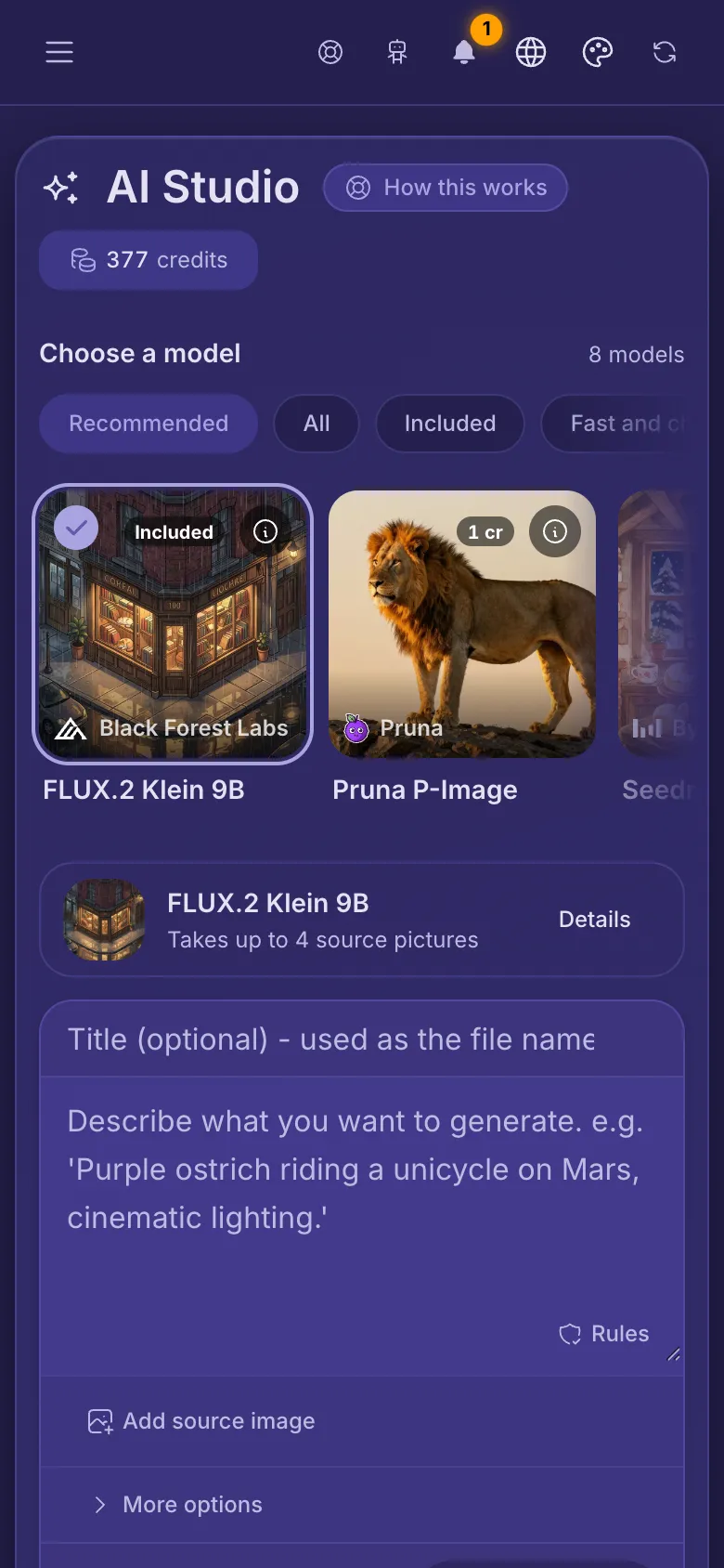 AI Studio on a phone: the models at the top, the box for the prompt, and the Generate button.