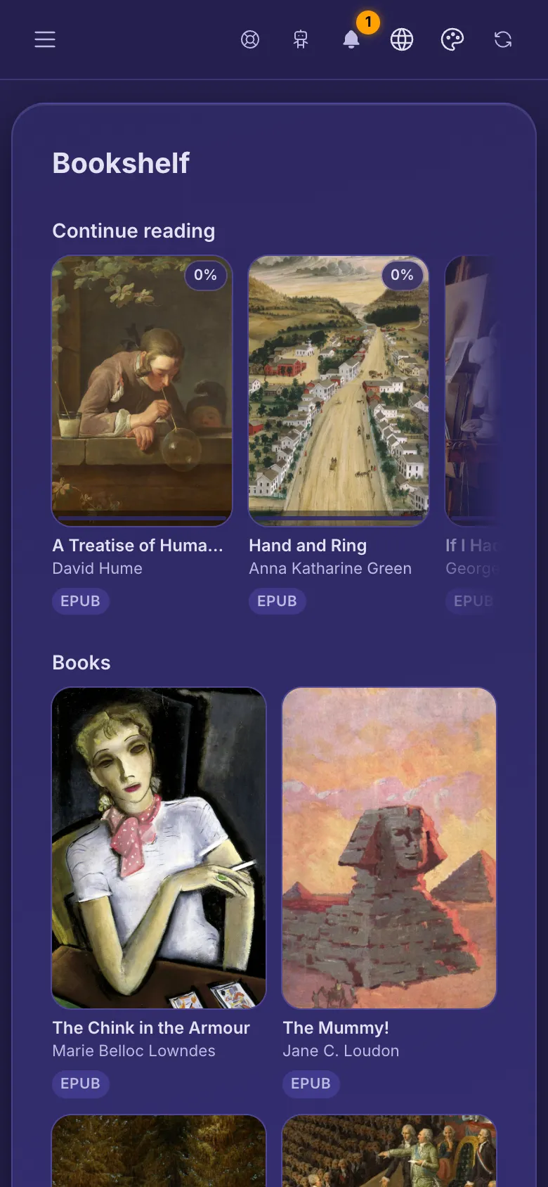 The Bookshelf: Continue reading at the top, then the books of each folder with their covers.