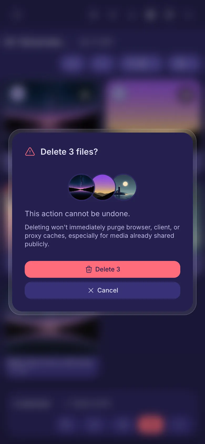 The question before three files are deleted.