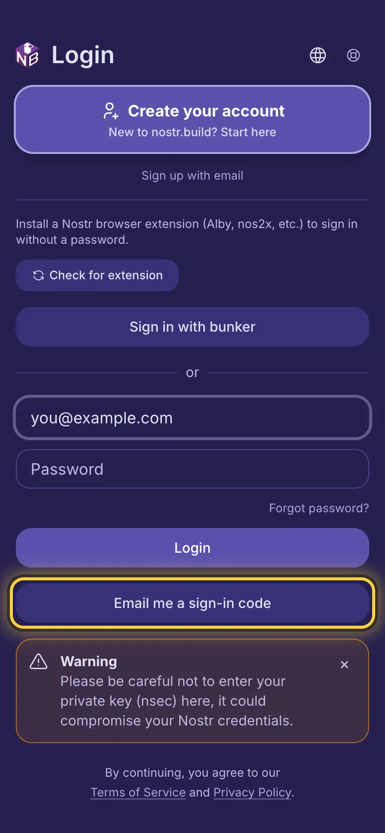 An email address typed in the first box and the Email me a sign-in code button ringed.