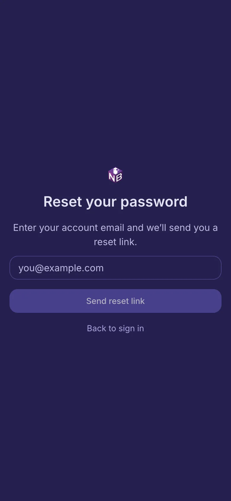 The Reset your password page with a box for your email.