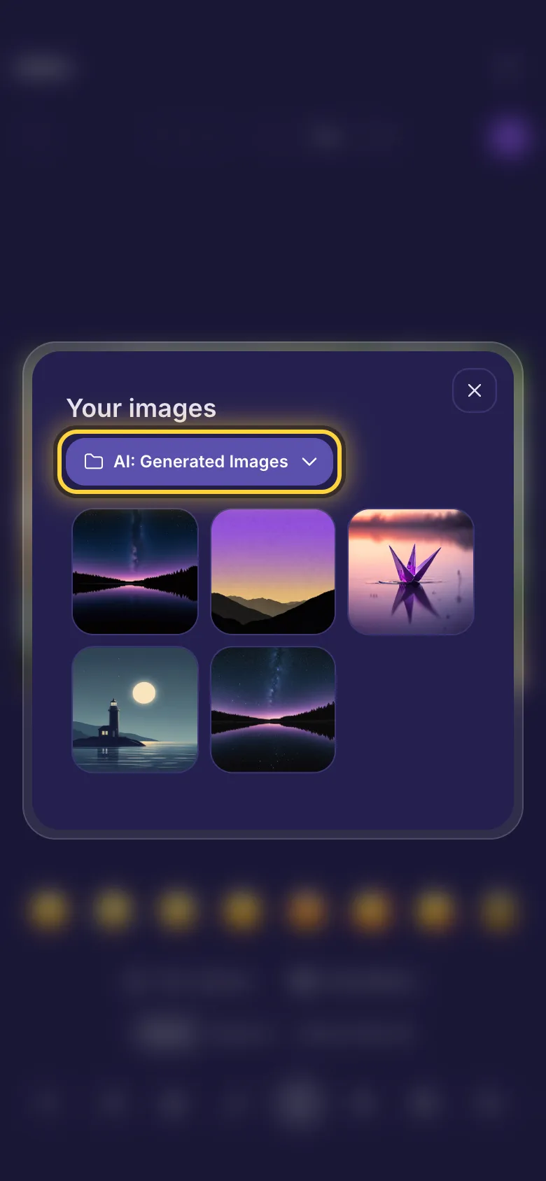 The picker for pictures from your library, showing a folder of photos