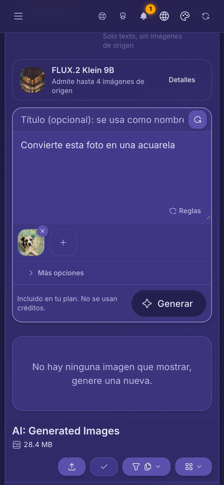 AI Studio con la imagen de la biblioteca ya adjunta bajo la instrucción.