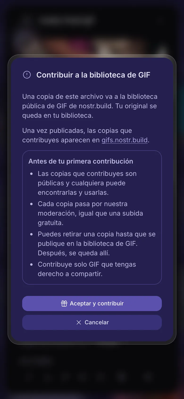 Lo que significa dar un GIF a la biblioteca, antes de aceptar