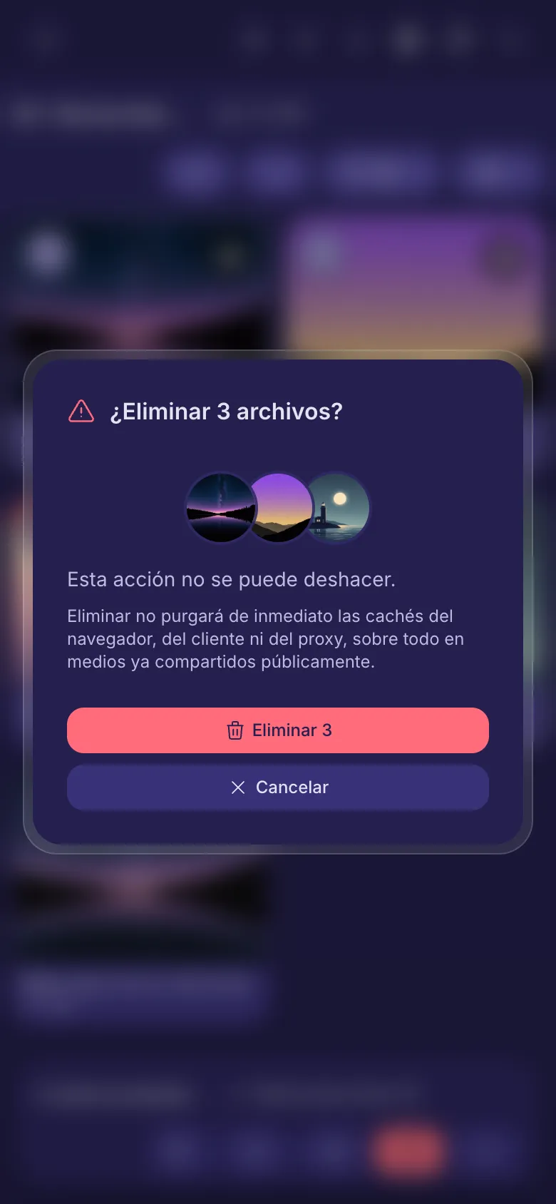 La pregunta antes de eliminar tres archivos.