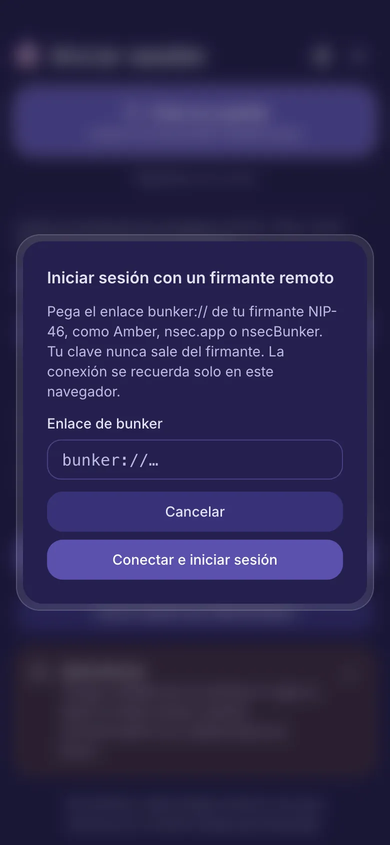 La ventana del firmante remoto con una casilla para el enlace bunker.