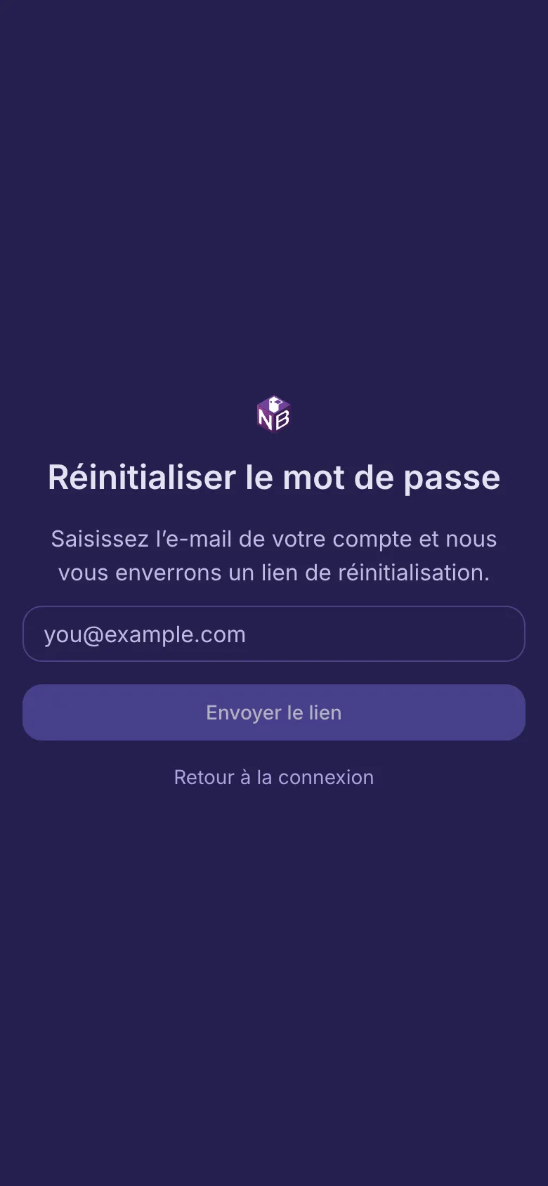 La page Réinitialiser votre mot de passe avec un champ pour votre e-mail.