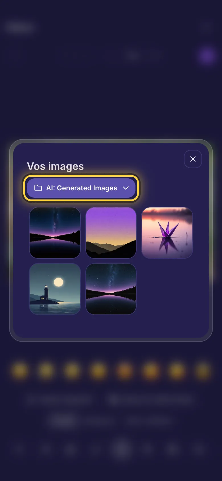 Le sélecteur d'images de votre bibliothèque, qui affiche un dossier de photos