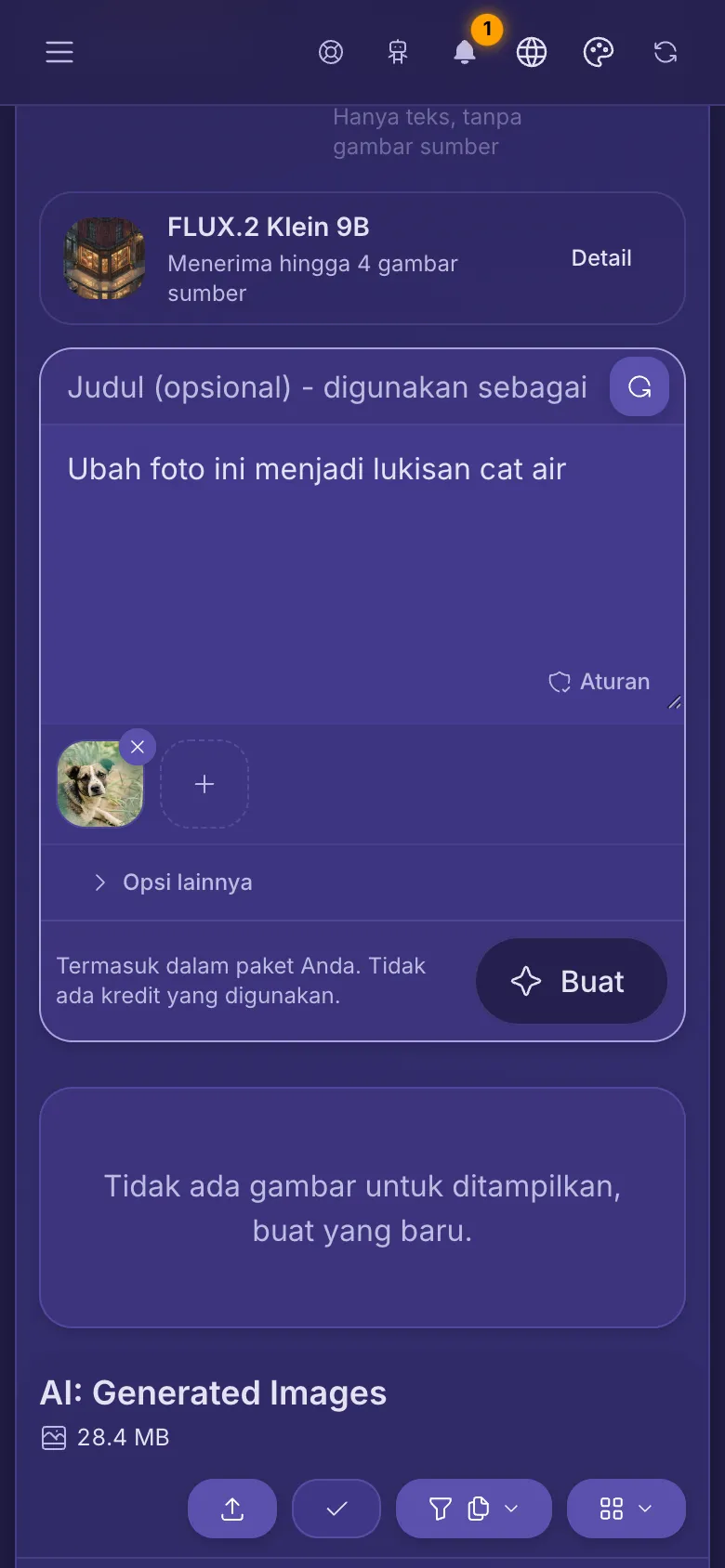 AI Studio dengan gambar dari pustaka yang sudah terlampir di bawah prompt.