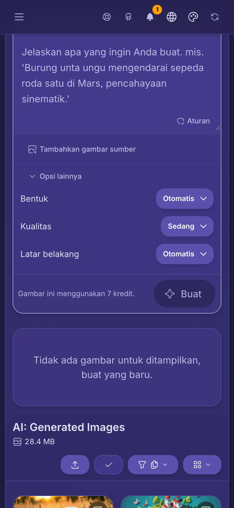 Opsi lainnya terbuka untuk sebuah model: Bentuk, Kualitas, dan Latar belakang.