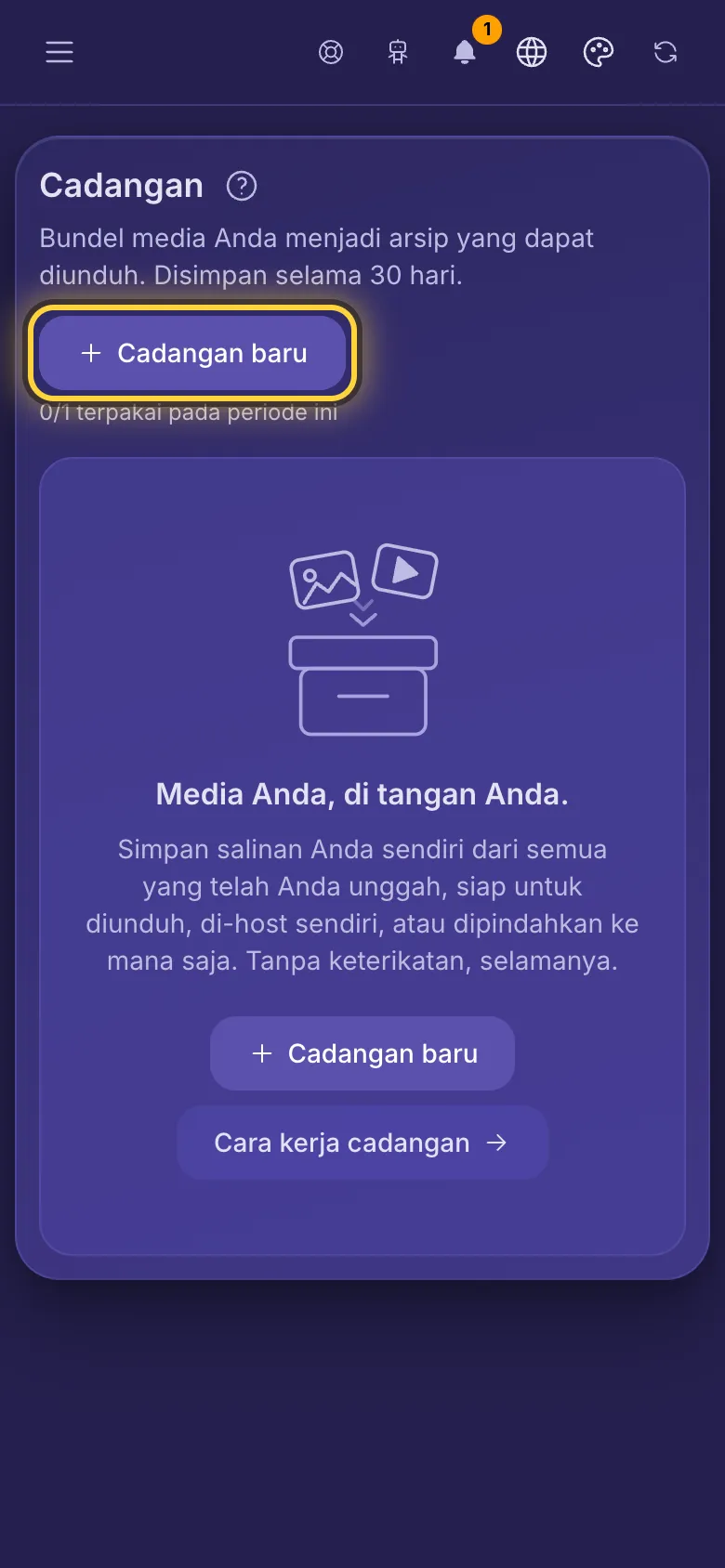 Cadangan, dengan tombol Cadangan baru dan sisa jumlah cadangan untuk periode ini.