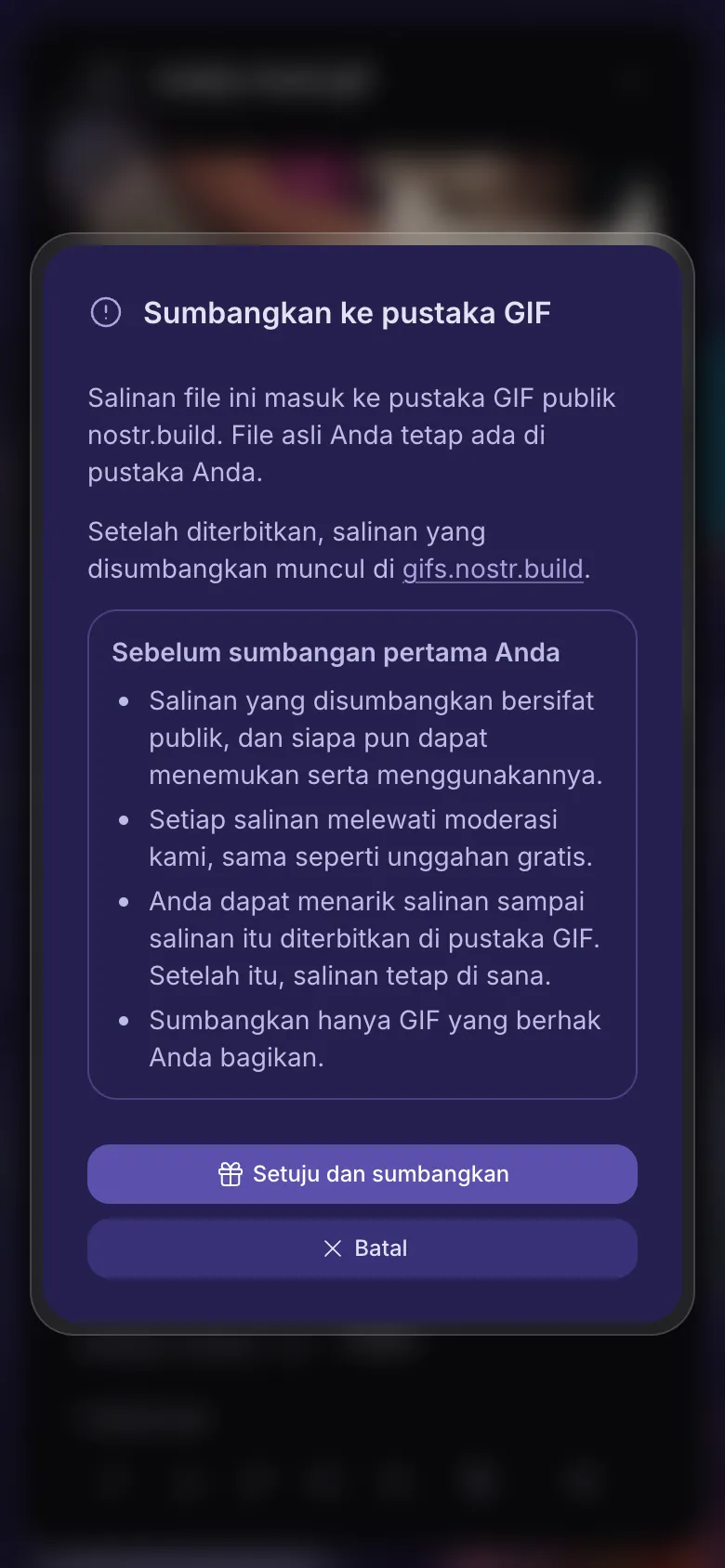 Arti menyumbangkan GIF ke pustaka, sebelum Anda setuju