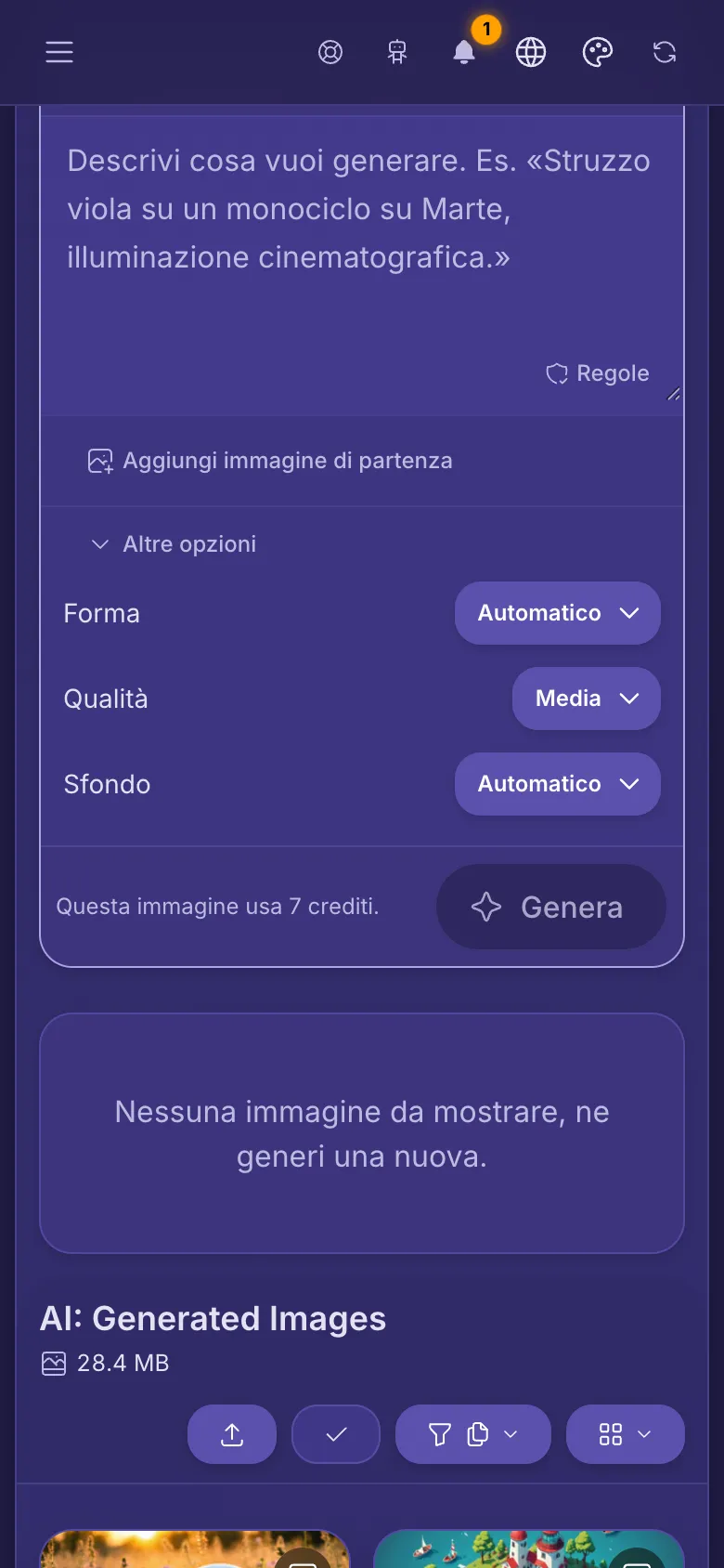 Le altre opzioni di un modello aperte: Forma, Qualità e Sfondo.