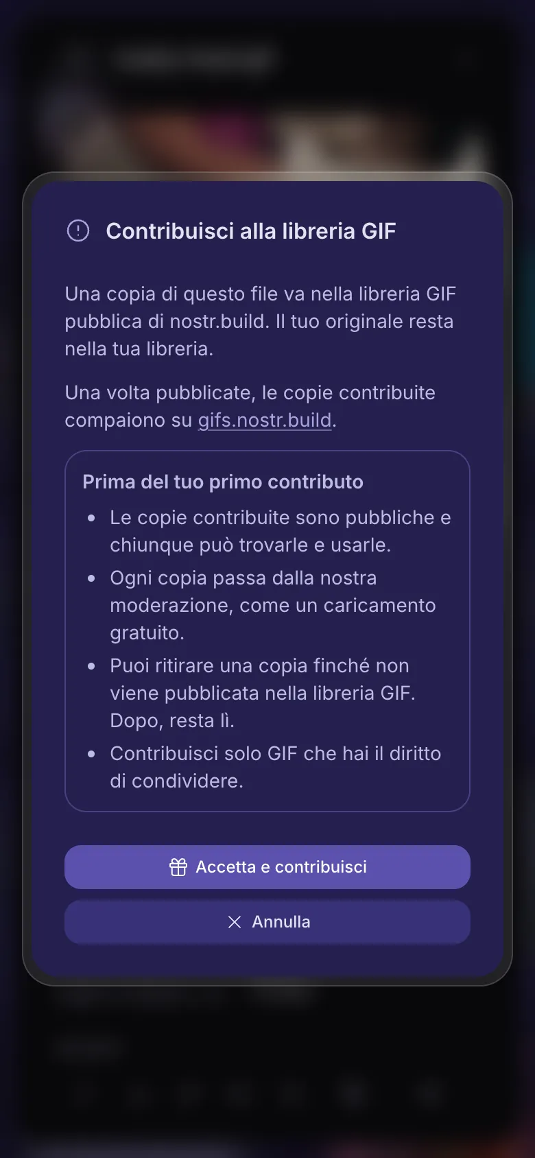 Cosa significa dare una GIF alla libreria, prima di accettare