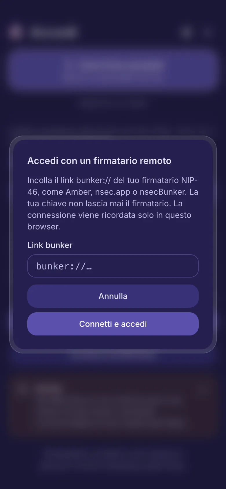 La finestra del firmatario remoto con una casella per il link bunker.