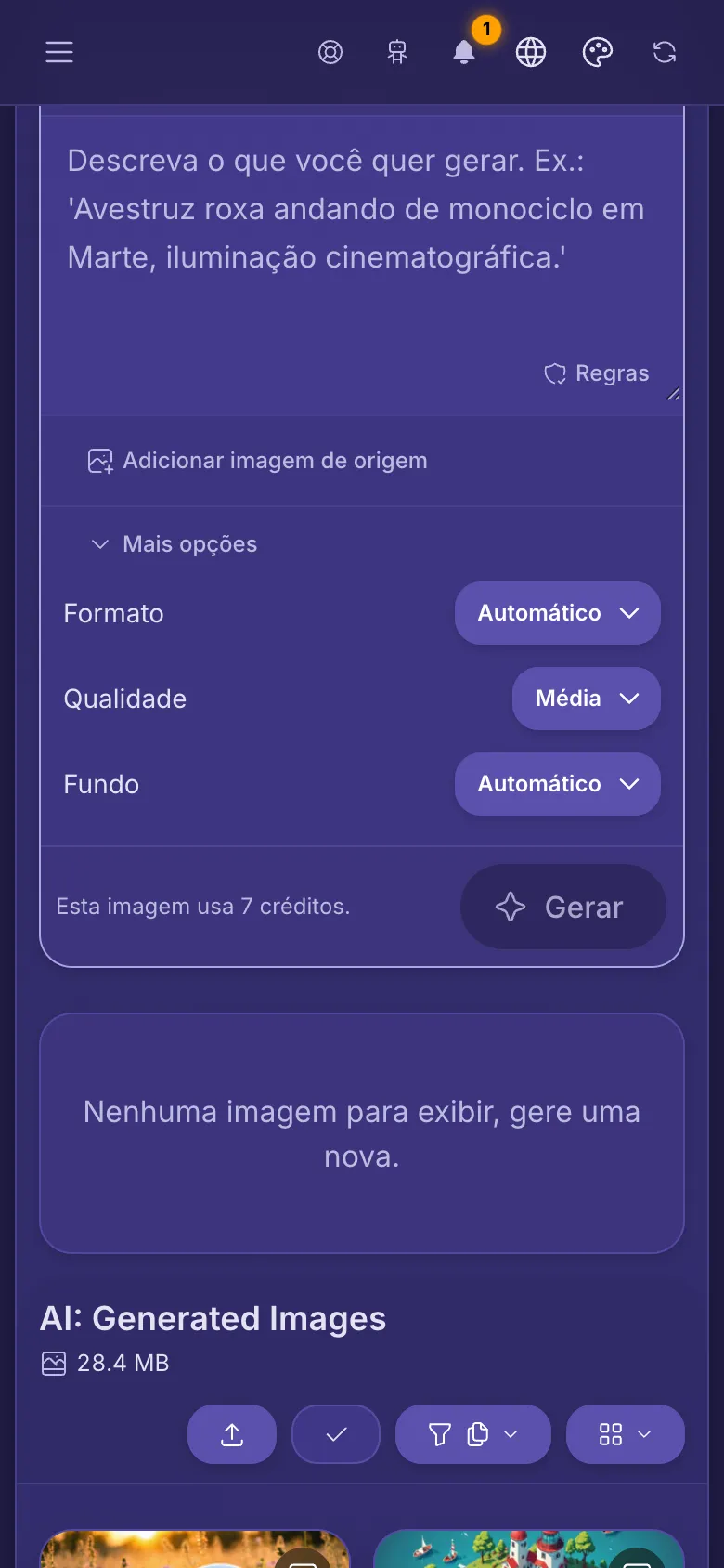 Mais opções abertas para um modelo: Formato, Qualidade e Fundo.
