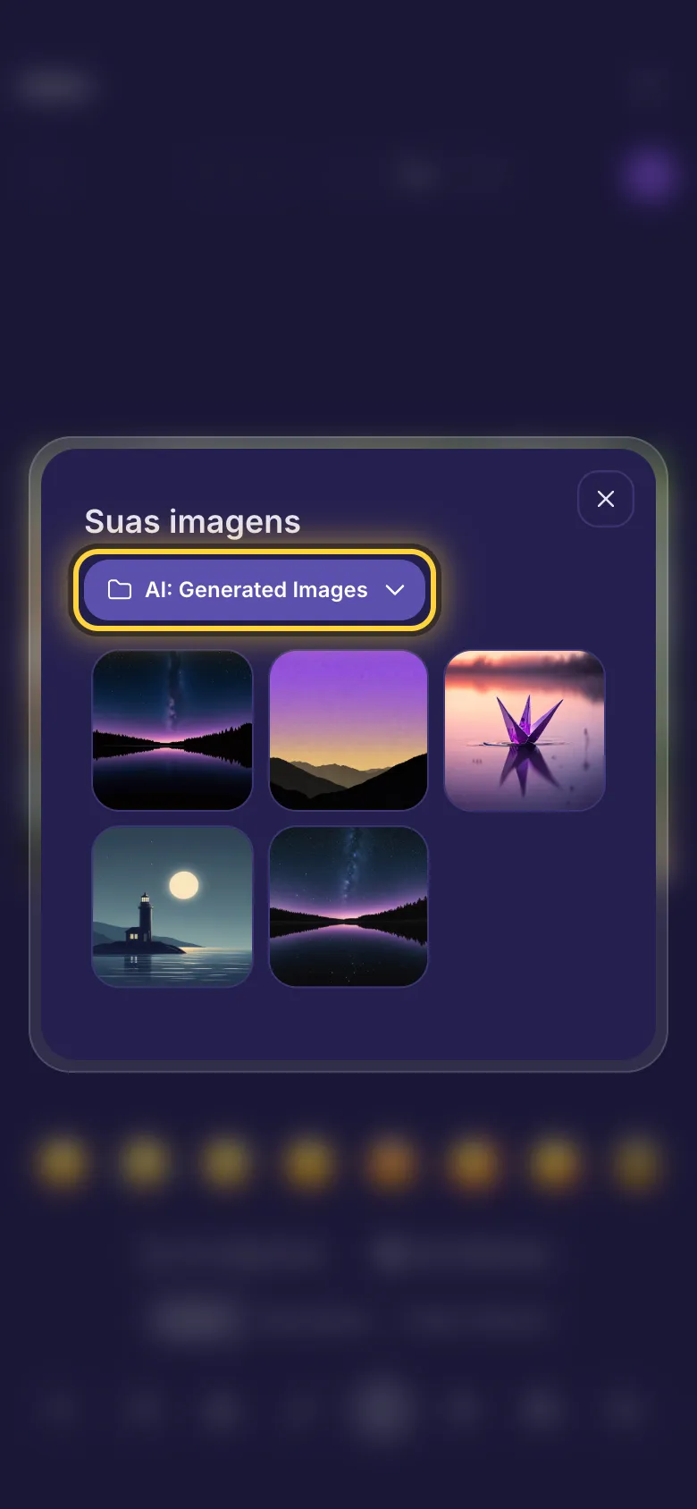 O seletor de imagens da sua biblioteca, mostrando uma pasta de fotos