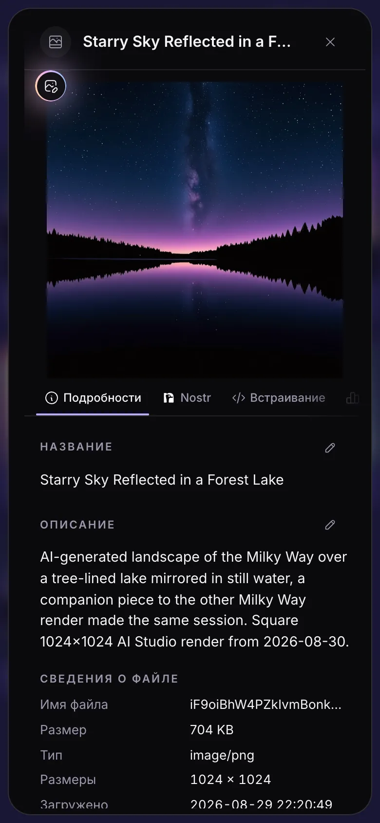 Подробности о файле: изображение, вкладки, название и описание.