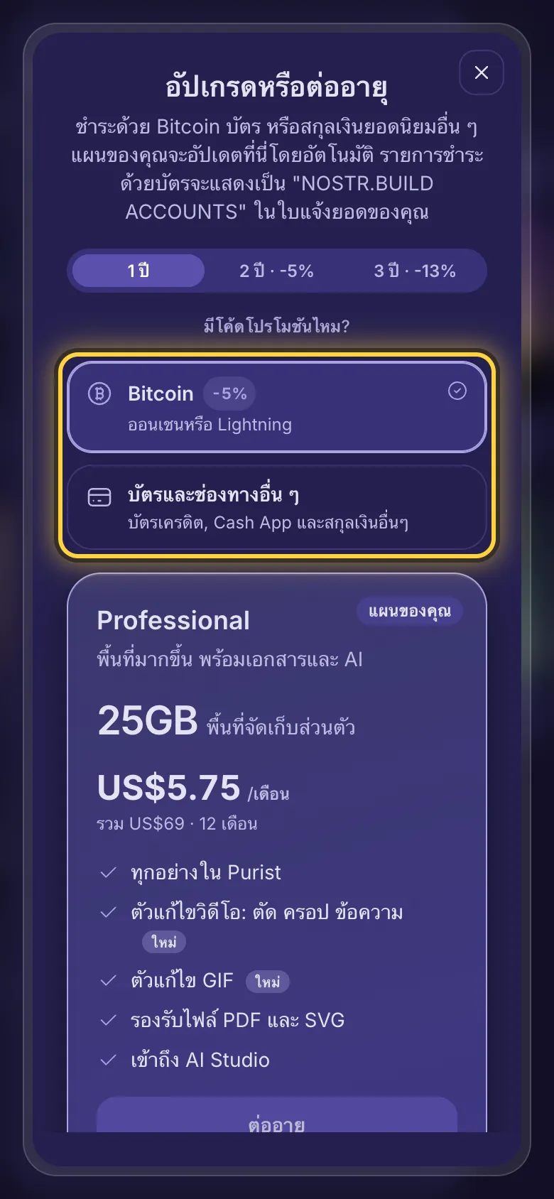 ตัวเลือกการชำระเงิน: Bitcoin หรือบัตรและช่องทางอื่น ๆ