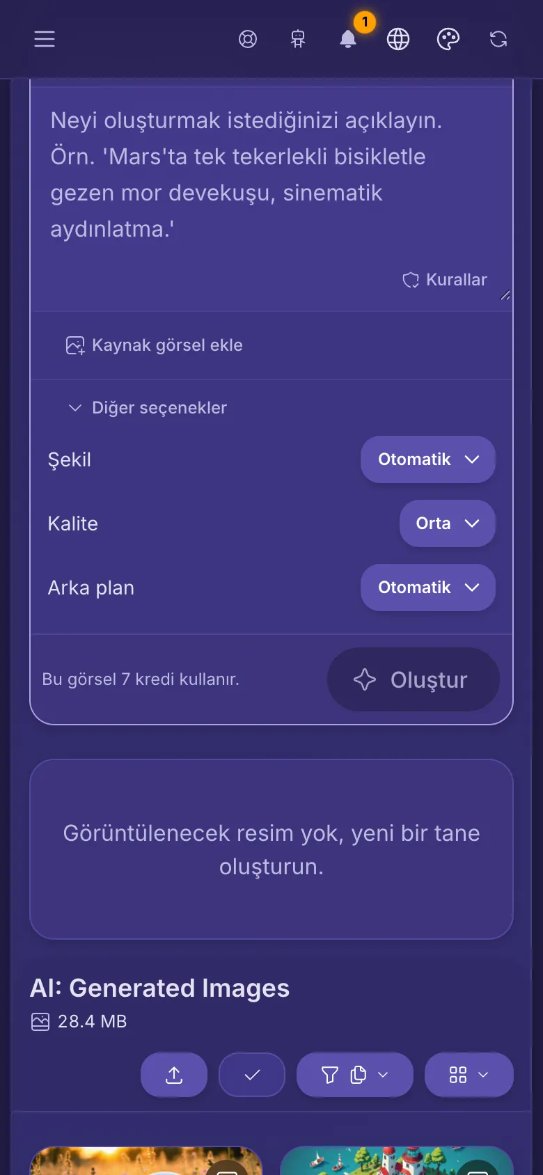 Bir model için açılmış diğer seçenekler: Şekil, Kalite ve Arka plan.