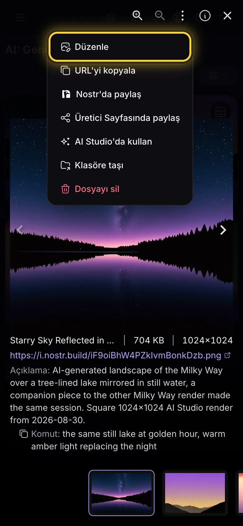 Menüsü açık tam ekran görüntüleyici, Düzenle daire içine alınmış