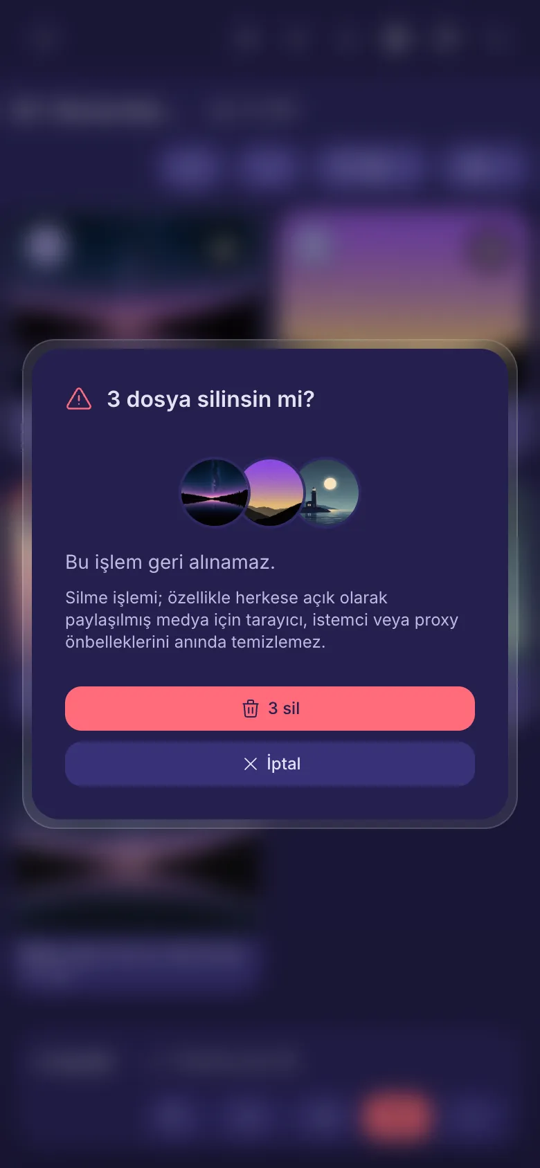 Üç dosya silinmeden önceki soru.