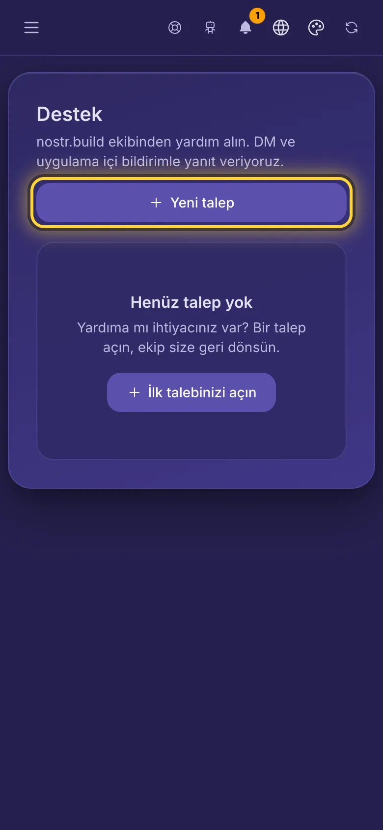 Henüz talep olmayan destek sayfası.