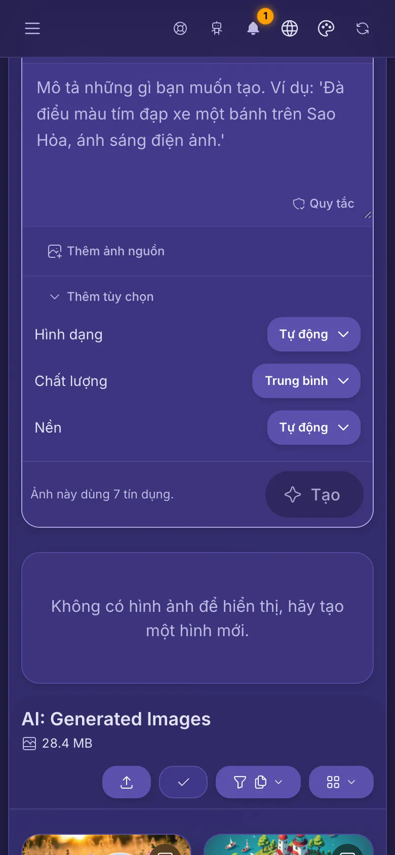 Các tùy chọn thêm của một mô hình đang mở: Hình dạng, Chất lượng và Nền.