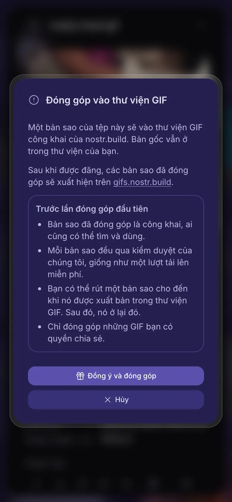 Ý nghĩa của việc đóng góp một GIF vào thư viện, trước khi bạn đồng ý